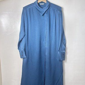 Massimo Dutti Dress Womens US 6/8 Green Silk Blend Long Shirt Limited Ed…